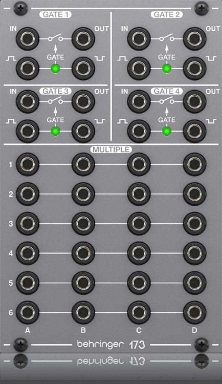 Модульный синтезатор BEHRINGER 173 QUAD GATE/MULTIPLES с 4мя гейтами и патч-матрицей 4х6