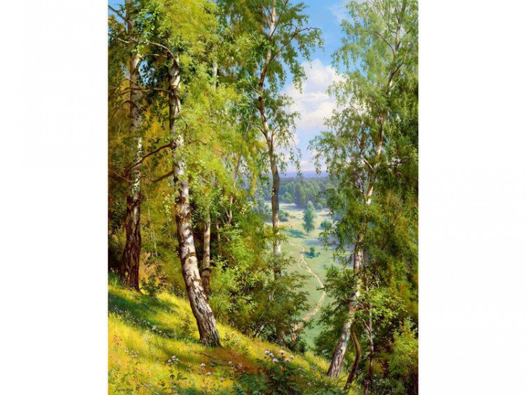 Картина мозаикой с нанесенной рамкой 40х50 И.ПРИЩЕПА. БЕРЕЗЫ В ЛЕСУ (27 цветов)