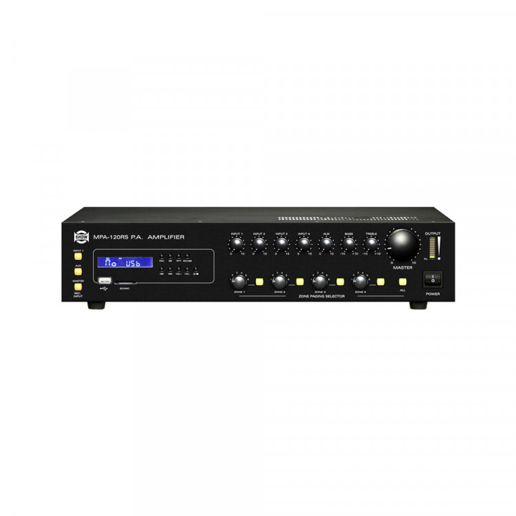 SHOW MPA-120RS трансляционная система 120 Вт DC24в, 25/70/100В, mp3-плеер, 4mic\line+AUX, 4 зоны